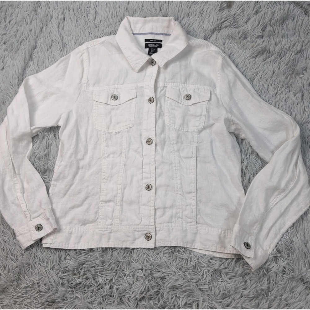 Jones & Co. Jacket Womens L White Linen Button Up Coat Lightweight Comfort